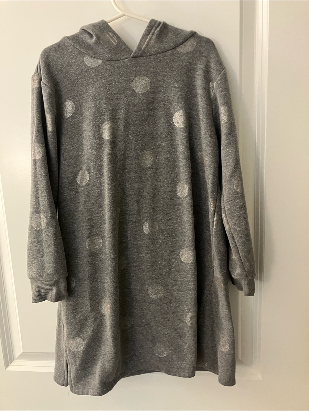 Girls' Hooded Gray Polka Dot Casual Dress